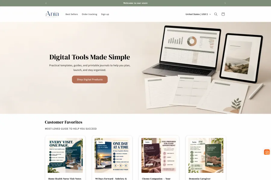 Ania Boutique ecommerce website